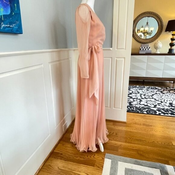 Vintage Miss Elliette 60's 70's Chiffon Micro Pleat Long Maxi Cocktail Dress XS - Picture 4 of 10